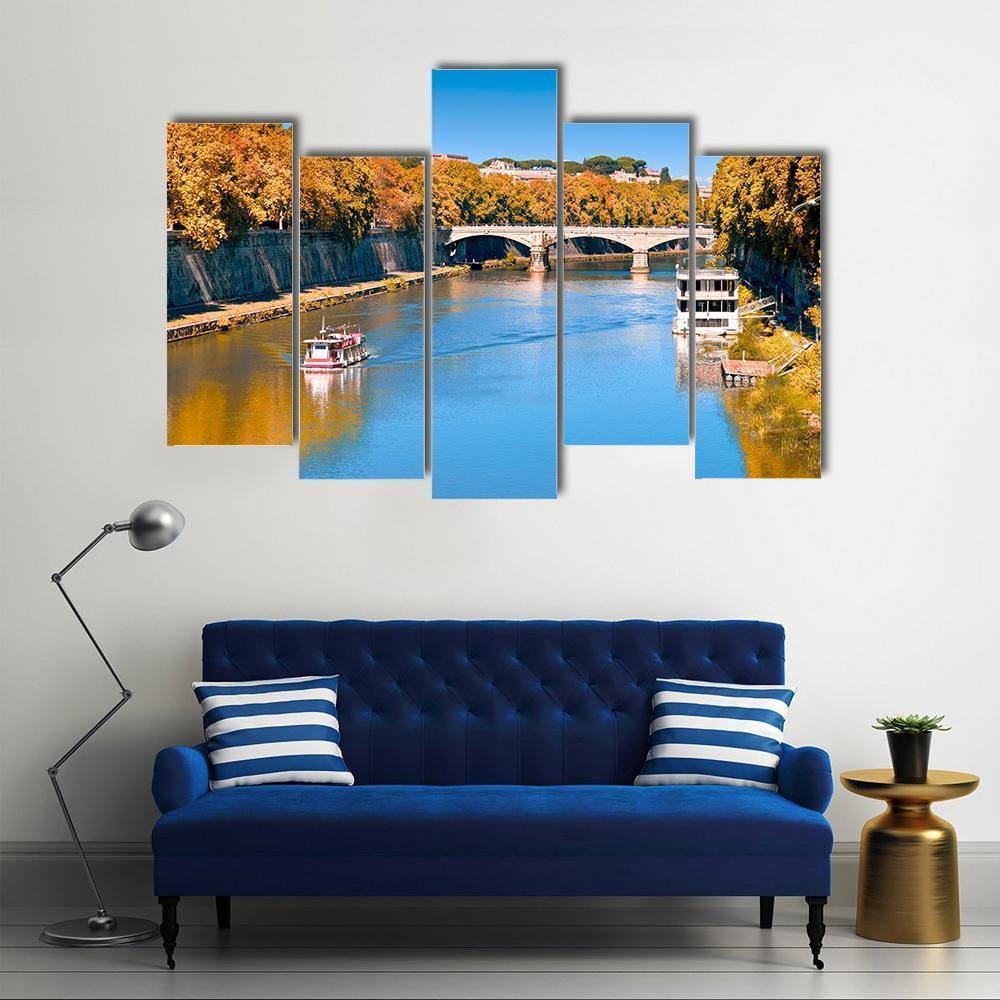 Old Bridge Over Tiber River Canvas Wall Art-5 Pop-Gallery Wrap-47" x 32"-Tiaracle