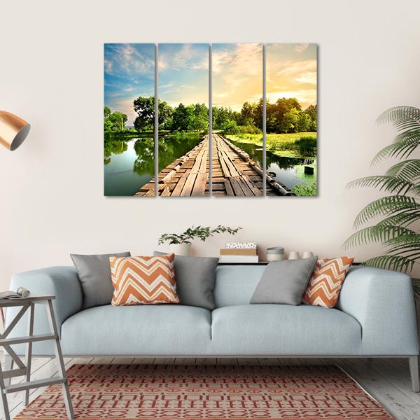 Old Bridge Over River Canvas Wall Art-4 Horizontal-Gallery Wrap-34" x 24"-Tiaracle