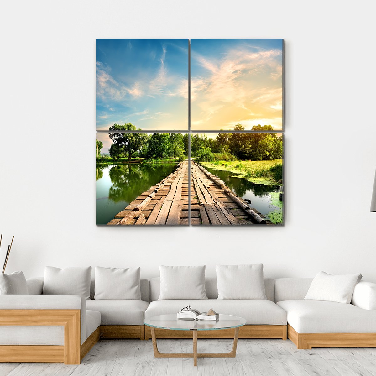 Old Bridge Over River Canvas Wall Art-4 Square-Gallery Wrap-17" x 17"-Tiaracle