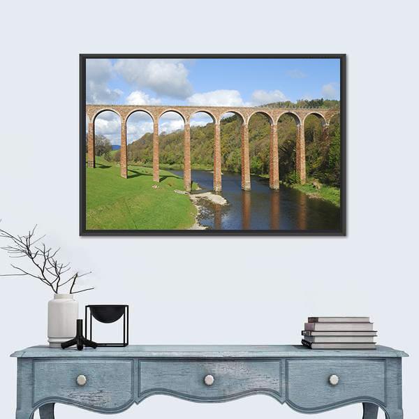 Old Bridge Over River Tweed Canvas Wall Art-1 Piece-Floating Frame-24" x 16"-Tiaracle