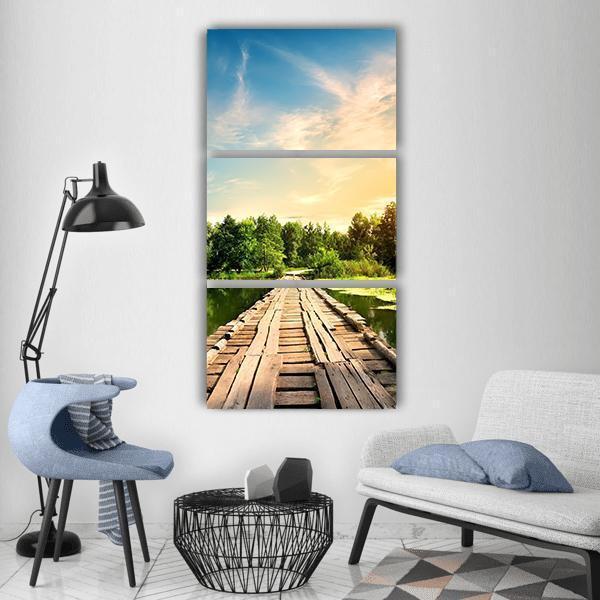 Old Bridge Over River Vertical Canvas Wall Art-3 Vertical-Gallery Wrap-12" x 25"-Tiaracle