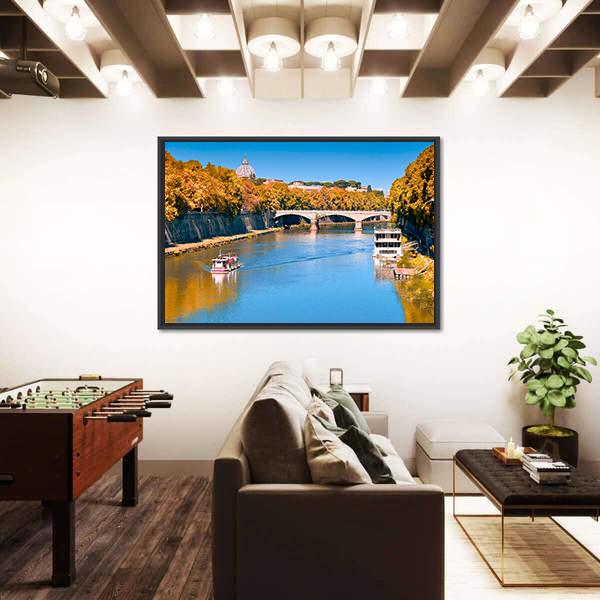 Old Bridge Over Tiber River Canvas Wall Art-3 Horizontal-Gallery Wrap-25" x 16"-Tiaracle
