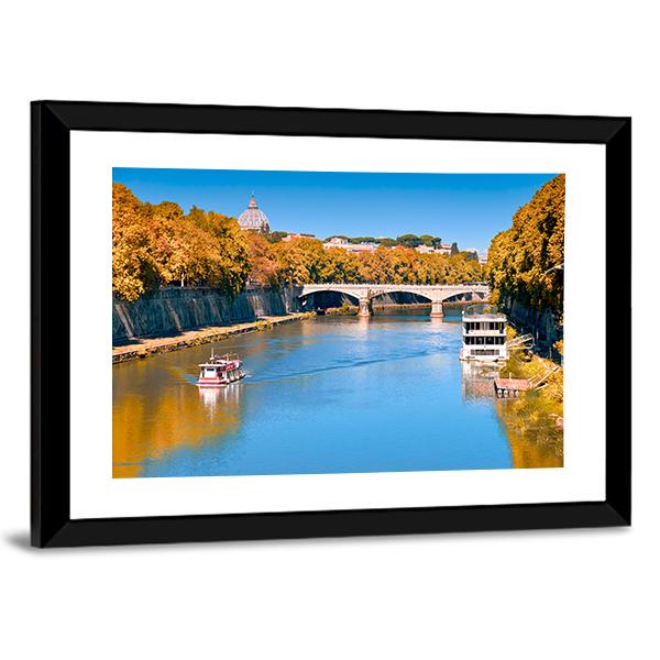 Old Bridge Over Tiber River Canvas Wall Art-3 Horizontal-Gallery Wrap-25" x 16"-Tiaracle