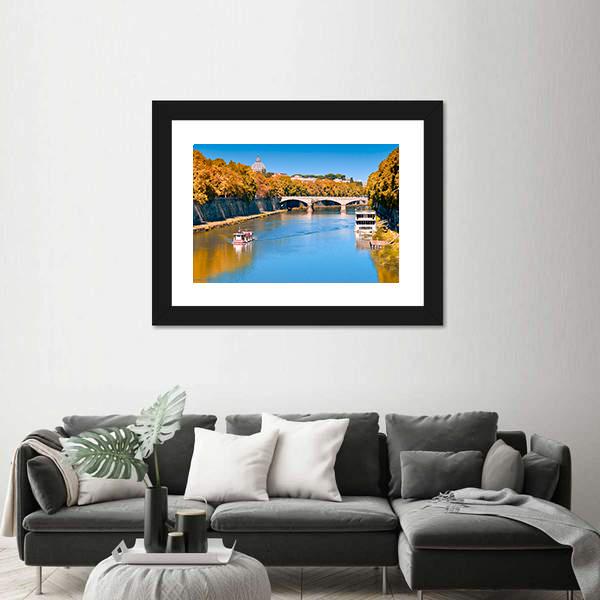 Old Bridge Over Tiber River Canvas Wall Art-3 Horizontal-Gallery Wrap-25" x 16"-Tiaracle