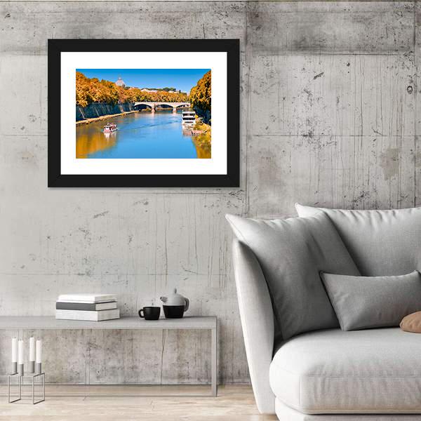 Old Bridge Over Tiber River Canvas Wall Art-3 Horizontal-Gallery Wrap-25" x 16"-Tiaracle