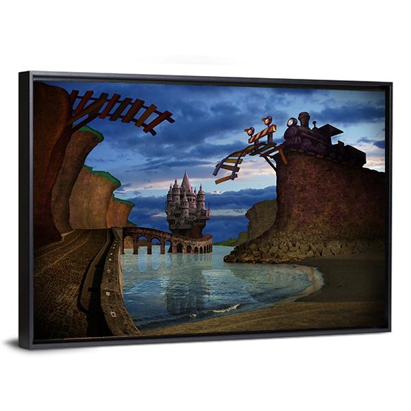 Old Broken Railway Bridge Canvas Wall Art-3 Horizontal-Gallery Wrap-25" x 16"-Tiaracle