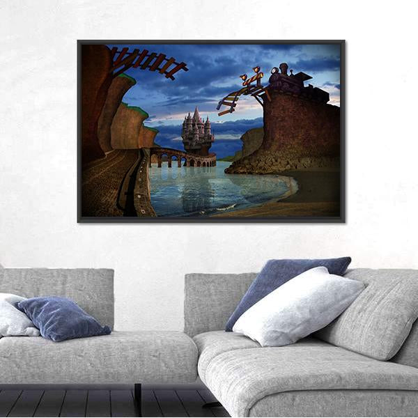 Old Broken Railway Bridge Canvas Wall Art-3 Horizontal-Gallery Wrap-25" x 16"-Tiaracle