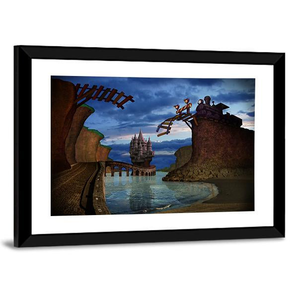 Old Broken Railway Bridge Canvas Wall Art-3 Horizontal-Gallery Wrap-25" x 16"-Tiaracle