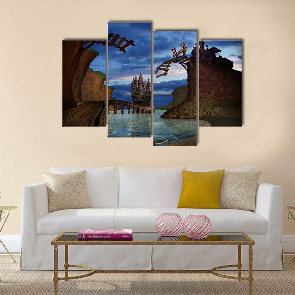 Old Broken Railway Bridge Canvas Wall Art-4 Pop-Gallery Wrap-50" x 32"-Tiaracle