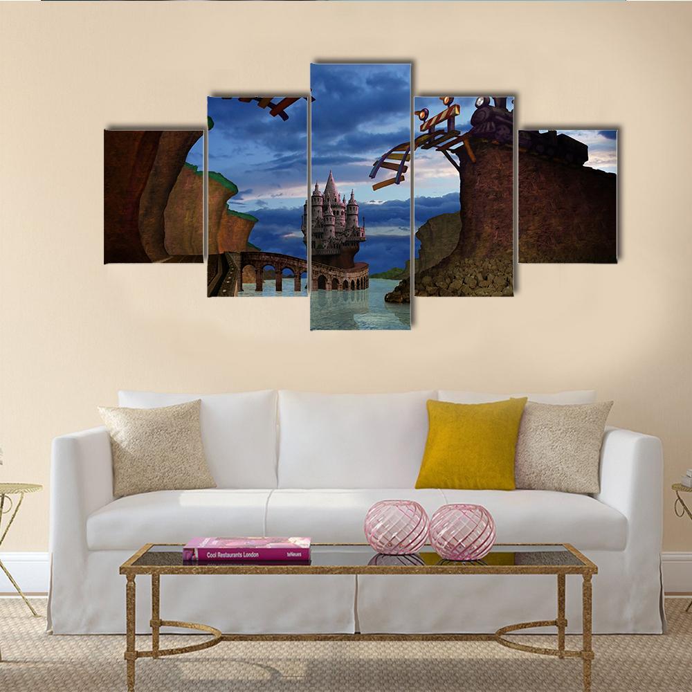Old Broken Railway Bridge Canvas Wall Art-5 Star-Gallery Wrap-62" x 32"-Tiaracle