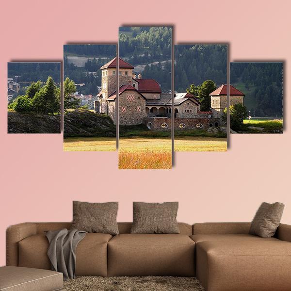 Old Building In Silvaplana Canvas Wall Art-5 Star-Gallery Wrap-62" x 32"-Tiaracle
