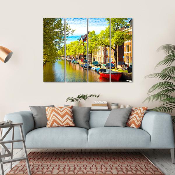 Old Buildings With Canal Canvas Wall Art-4 Horizontal-Gallery Wrap-34" x 24"-Tiaracle