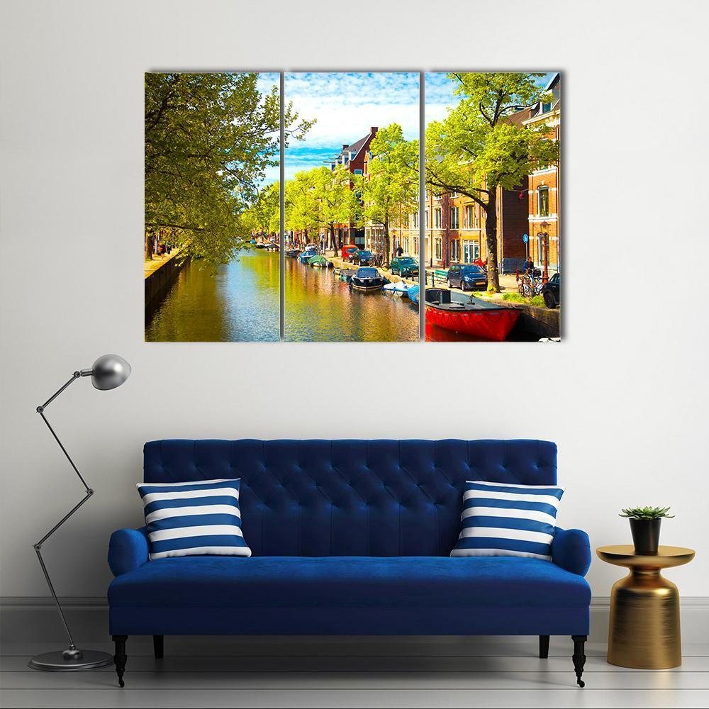 Old Buildings With Canal Canvas Wall Art-3 Horizontal-Gallery Wrap-37" x 24"-Tiaracle