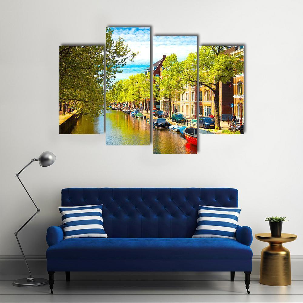 Old Buildings With Canal Canvas Wall Art-4 Pop-Gallery Wrap-50" x 32"-Tiaracle