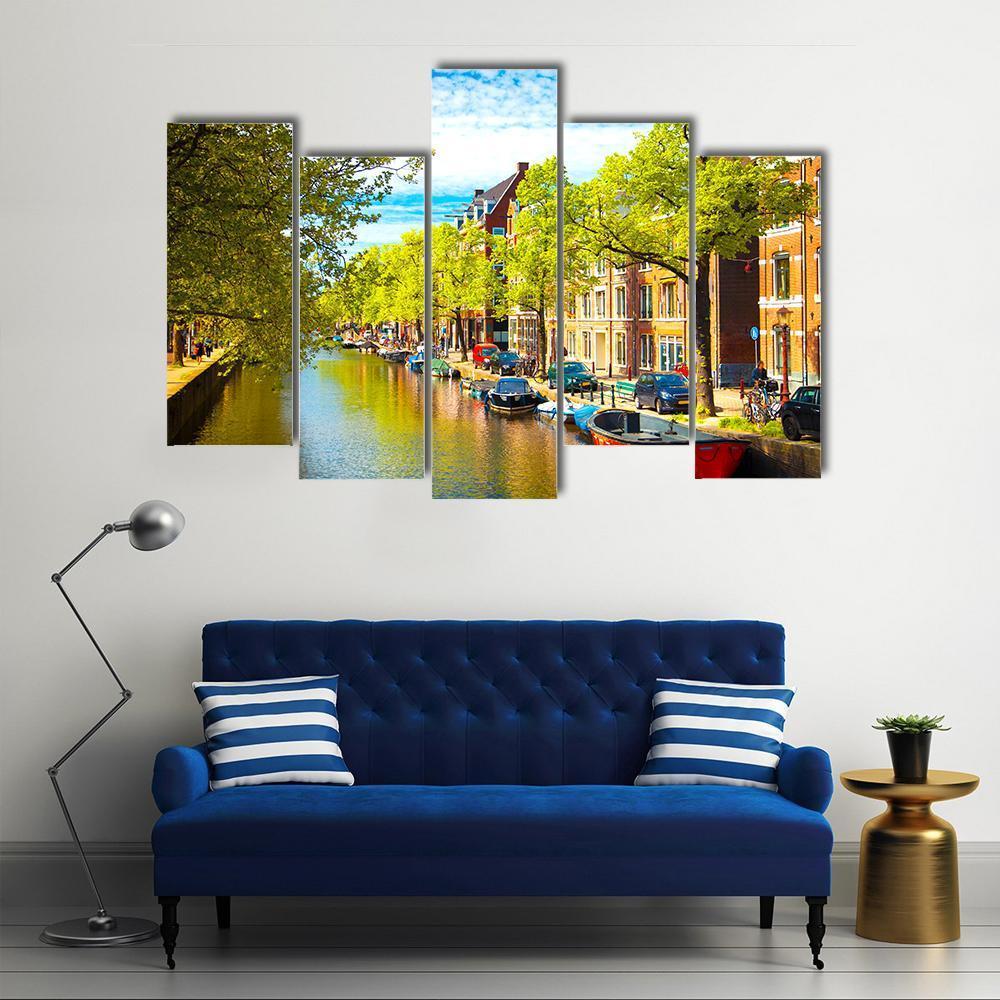 Old Buildings With Canal Canvas Wall Art-5 Pop-Gallery Wrap-47" x 32"-Tiaracle