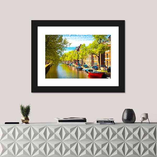 Old Buildings With Canal Canvas Wall Art-1 Piece-Framed Print-20" x 16"-Tiaracle