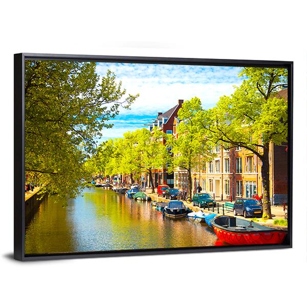 Old Buildings With Canal Canvas Wall Art-3 Horizontal-Gallery Wrap-25" x 16"-Tiaracle