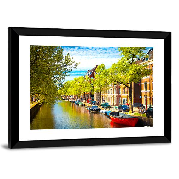 Old Buildings With Canal Canvas Wall Art-3 Horizontal-Gallery Wrap-25" x 16"-Tiaracle