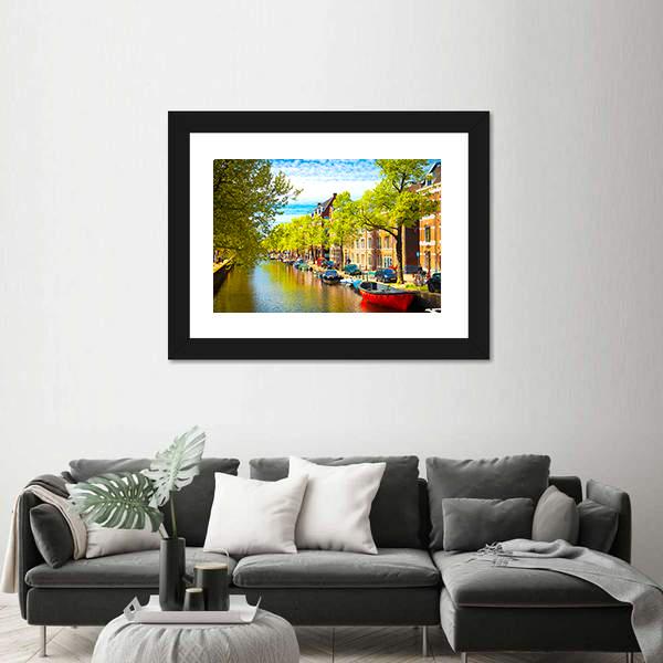 Old Buildings With Canal Canvas Wall Art-3 Horizontal-Gallery Wrap-25" x 16"-Tiaracle