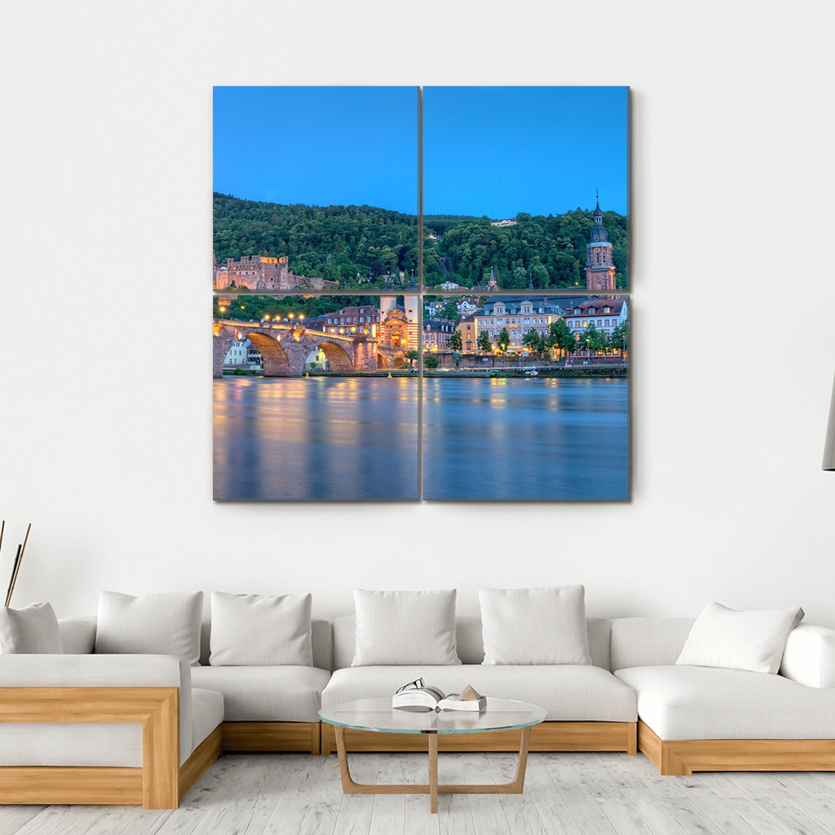 Old Castle And Carl-Theodor Bridge Germany Canvas Wall Art-4 Square-Gallery Wrap-17" x 17"-Tiaracle