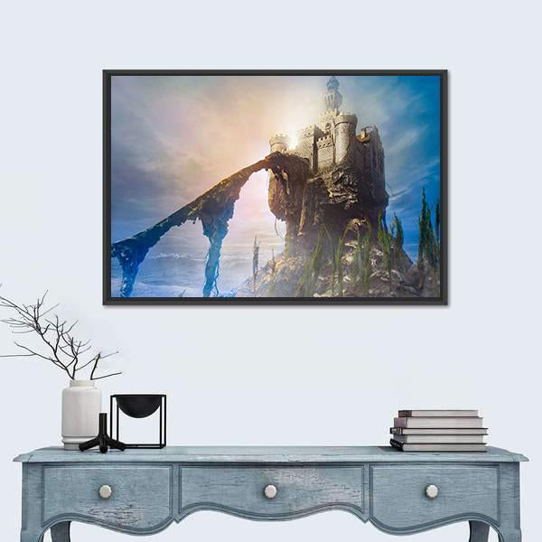 Old Castle On Hill Canvas Wall Art-1 Piece-Floating Frame-24" x 16"-Tiaracle