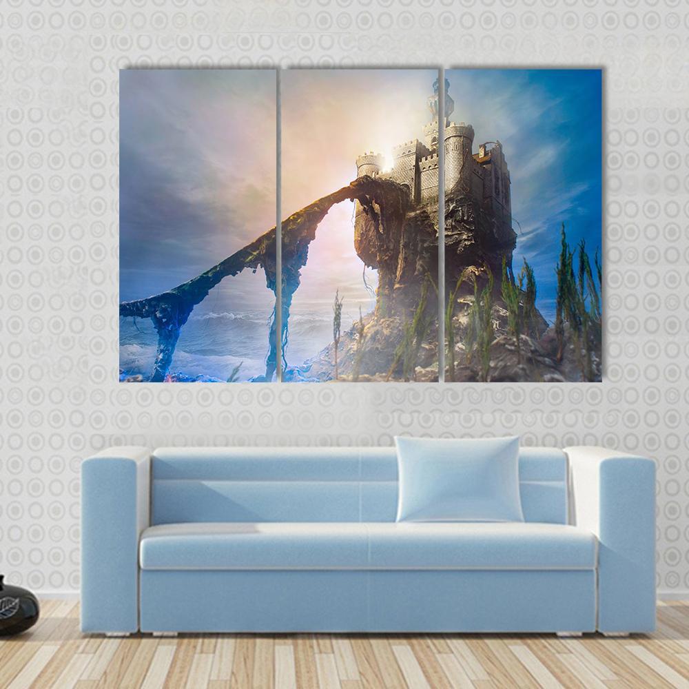 Old Castle On Hill Canvas Wall Art-3 Horizontal-Gallery Wrap-37" x 24"-Tiaracle