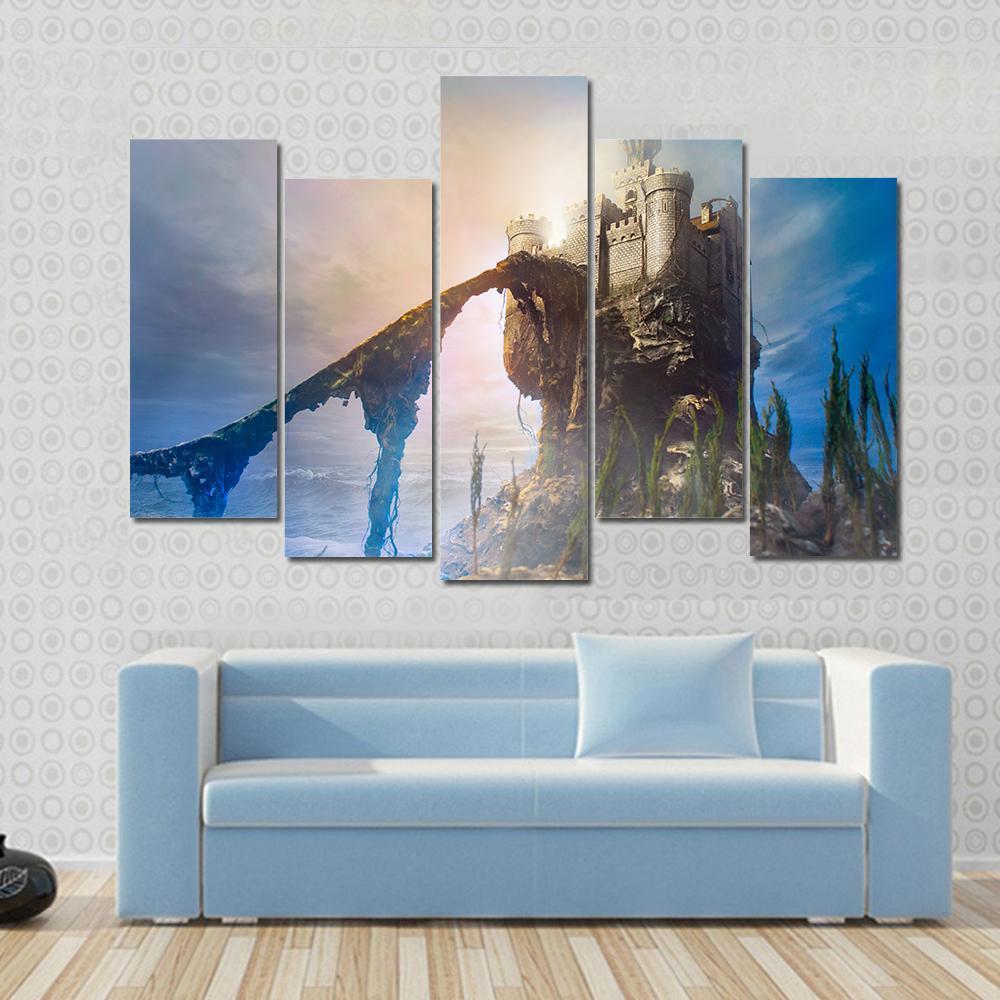 Old Castle On Hill Canvas Wall Art-5 Pop-Gallery Wrap-47" x 32"-Tiaracle