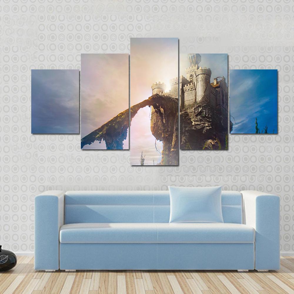 Old Castle On Hill Canvas Wall Art-5 Star-Gallery Wrap-62" x 32"-Tiaracle