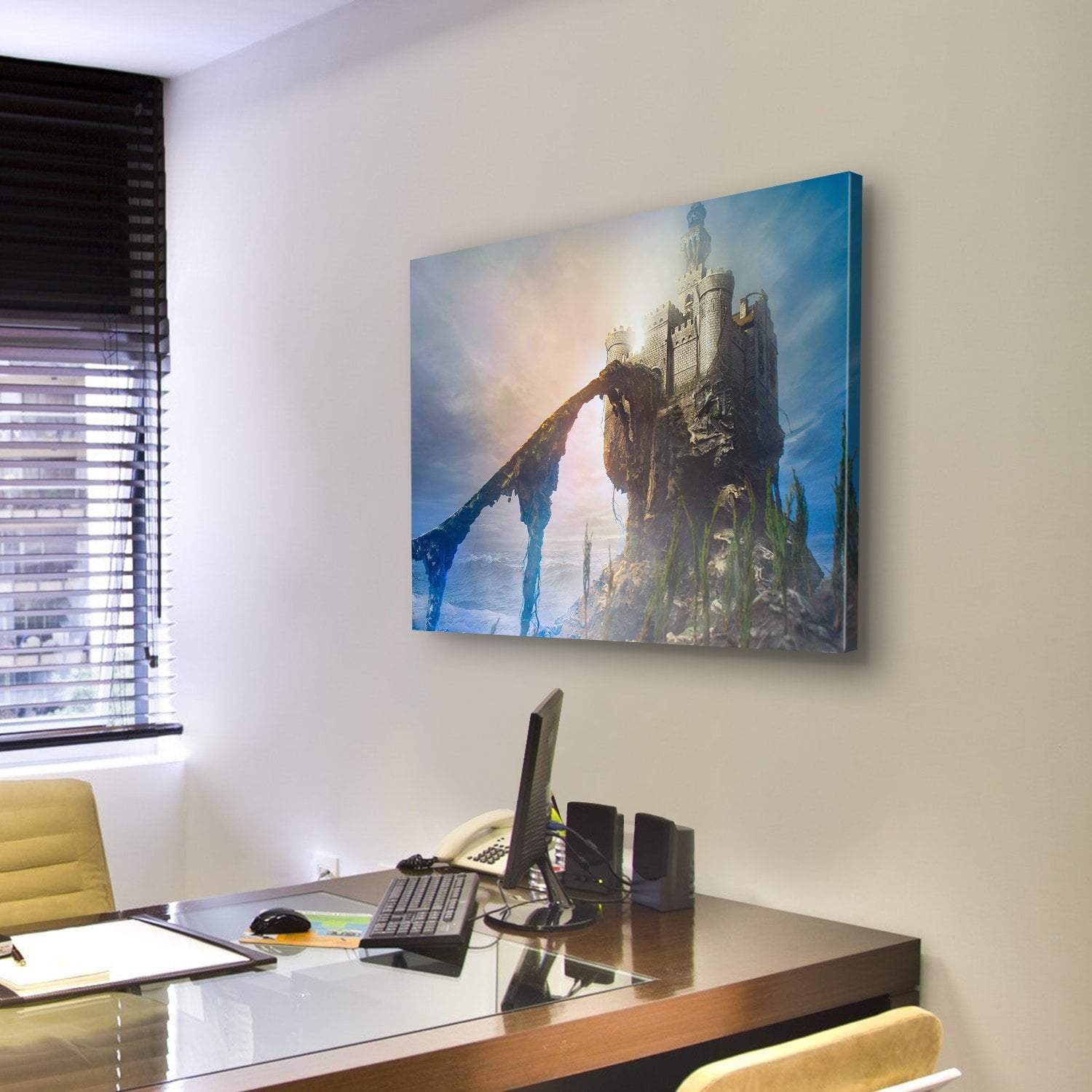 Old Castle On Hill Canvas Wall Art-4 Pop-Gallery Wrap-50" x 32"-Tiaracle