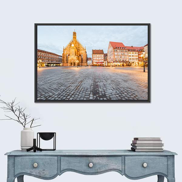 Old Cathedral In Nurnberg City Canvas Wall Art-1 Piece-Floating Frame-24" x 16"-Tiaracle