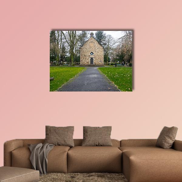Old Cemetery in Bonn Canvas Wall Art in gray, brown and green, single panel hung on a wall