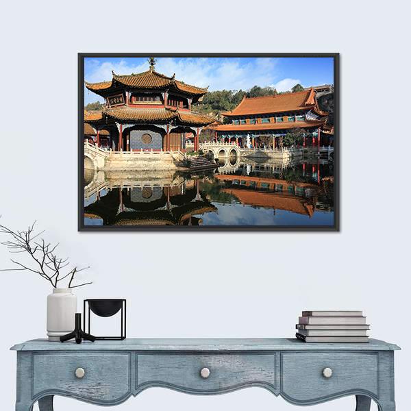 Old Chinese Temple Canvas Wall Art-1 Piece-Floating Frame-24" x 16"-Tiaracle