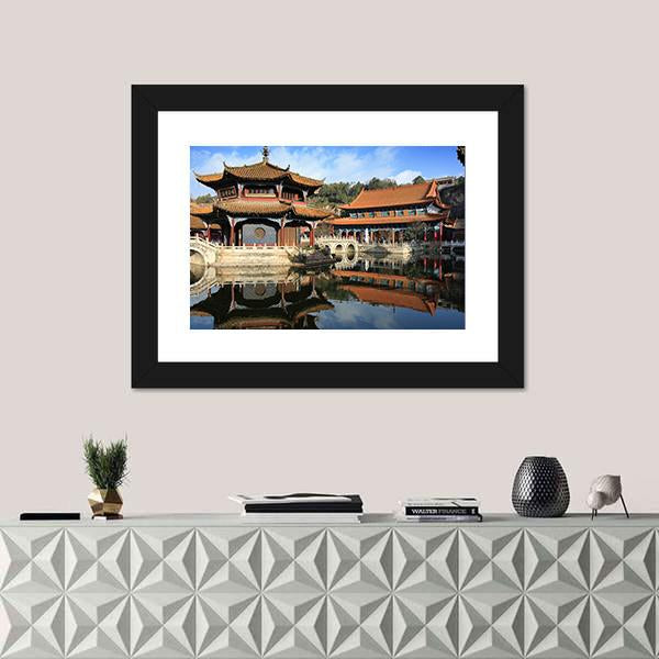Old Chinese Temple Canvas Wall Art-1 Piece-Framed Print-20" x 16"-Tiaracle