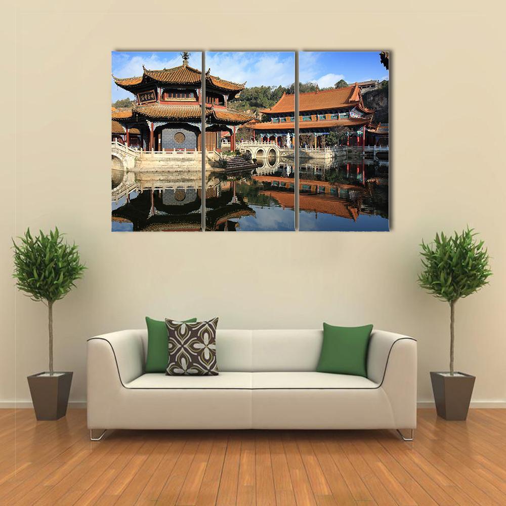 Old Chinese Temple Canvas Wall Art-3 Horizontal-Gallery Wrap-37" x 24"-Tiaracle
