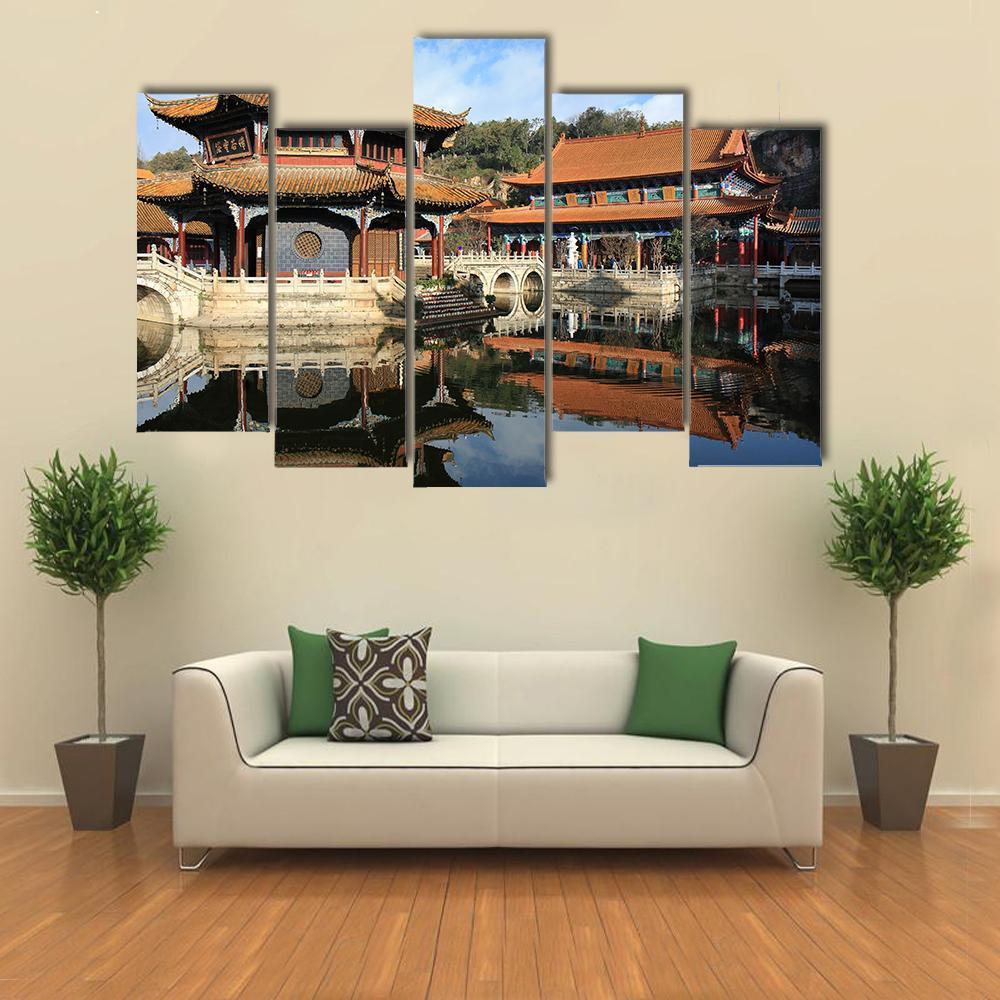 Old Chinese Temple Canvas Wall Art-5 Pop-Gallery Wrap-47" x 32"-Tiaracle