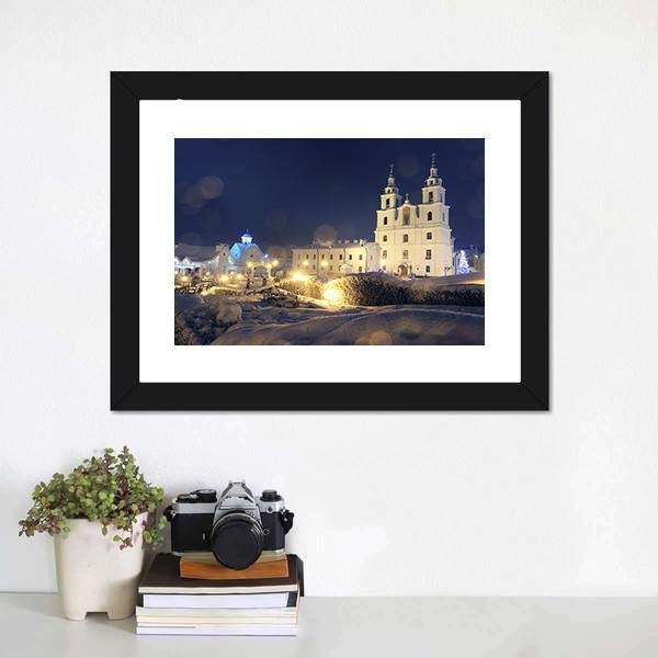 Church On Christmas Night Canvas Wall Art-3 Horizontal-Gallery Wrap-25" x 16"-Tiaracle