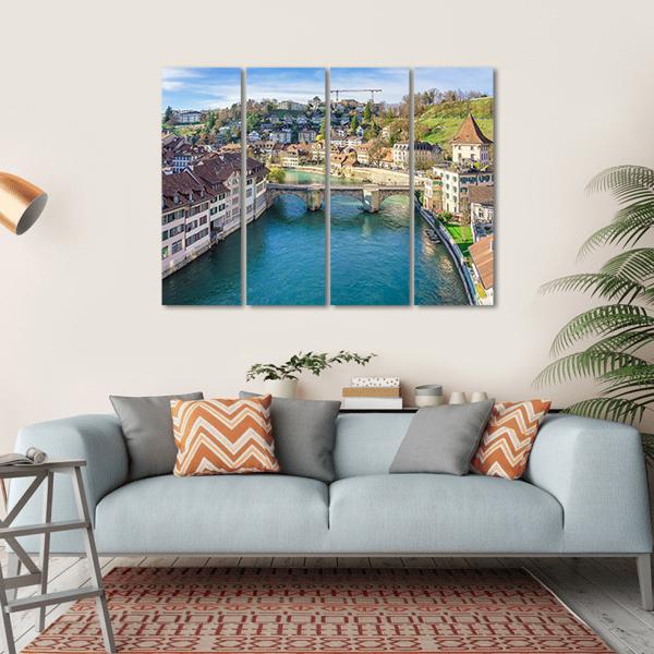 Nydeggbrucke Bridge Over River Canvas Wall Art-4 Horizontal-Gallery Wrap-34" x 24"-Tiaracle