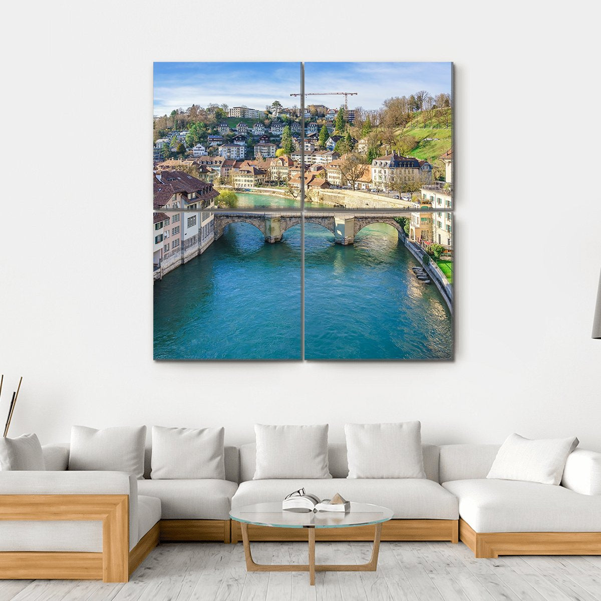 Nydeggbrucke Bridge Over River Canvas Wall Art-4 Square-Gallery Wrap-17" x 17"-Tiaracle