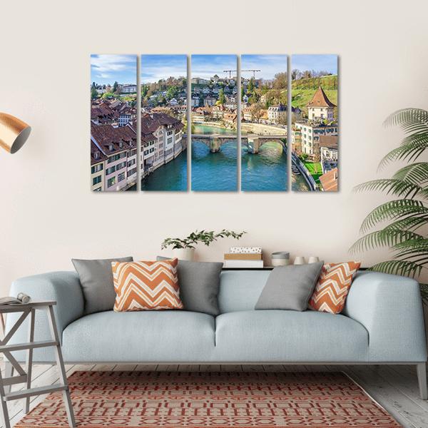 Nydeggbrucke Bridge Over River Canvas Wall Art-5 Horizontal-Gallery Wrap-22" x 12"-Tiaracle