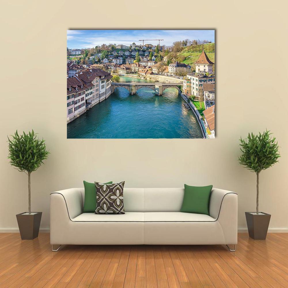 Nydeggbrucke Bridge Over River Canvas Wall Art-1 Piece-Gallery Wrap-48" x 32"-Tiaracle