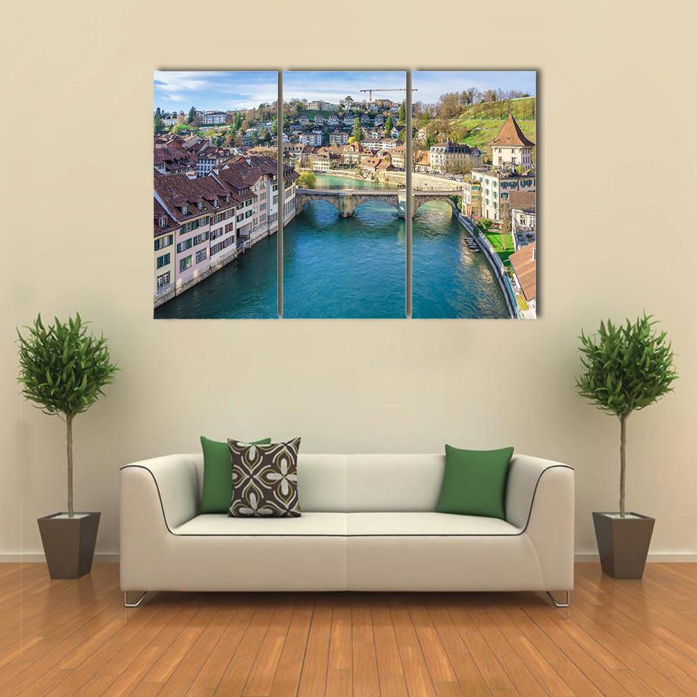 Nydeggbrucke Bridge Over River Canvas Wall Art-3 Horizontal-Gallery Wrap-37" x 24"-Tiaracle