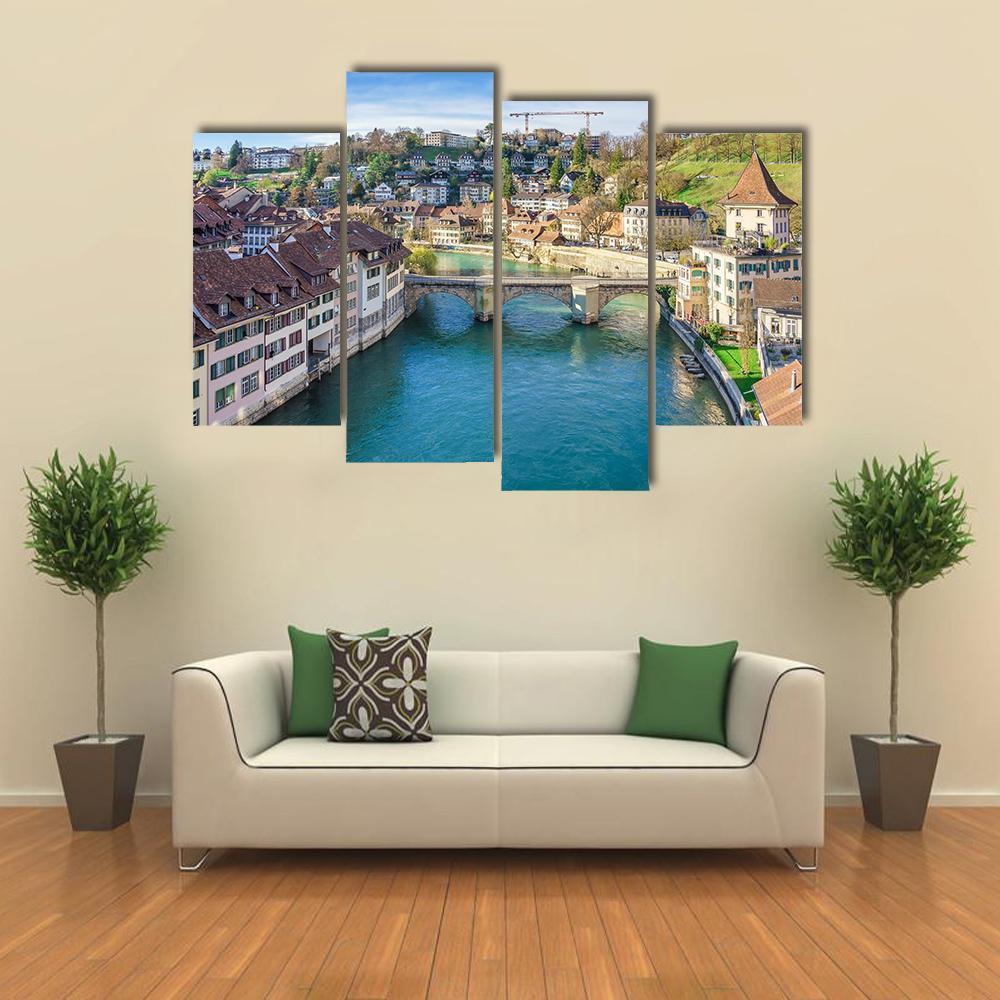 Nydeggbrucke Bridge Over River Canvas Wall Art-4 Pop-Gallery Wrap-50" x 32"-Tiaracle