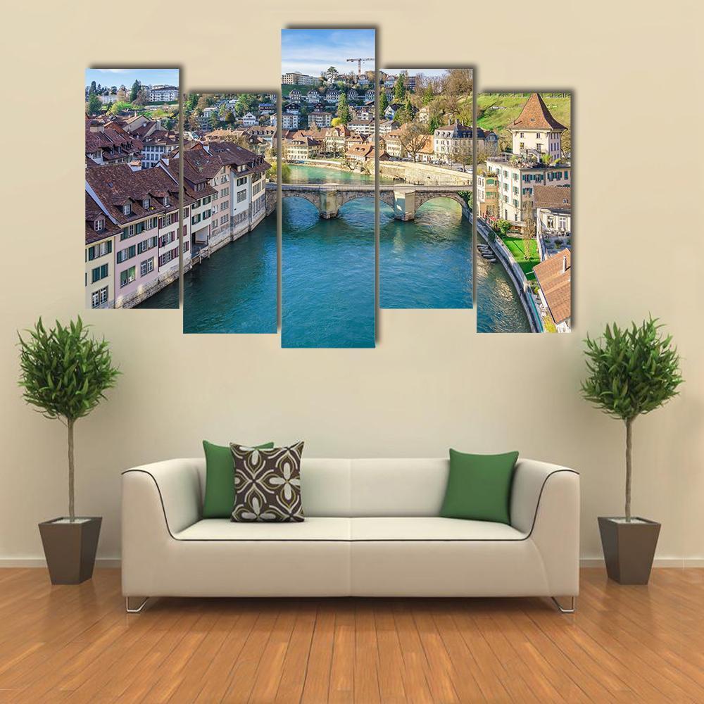 Nydeggbrucke Bridge Over River Canvas Wall Art-5 Pop-Gallery Wrap-47" x 32"-Tiaracle