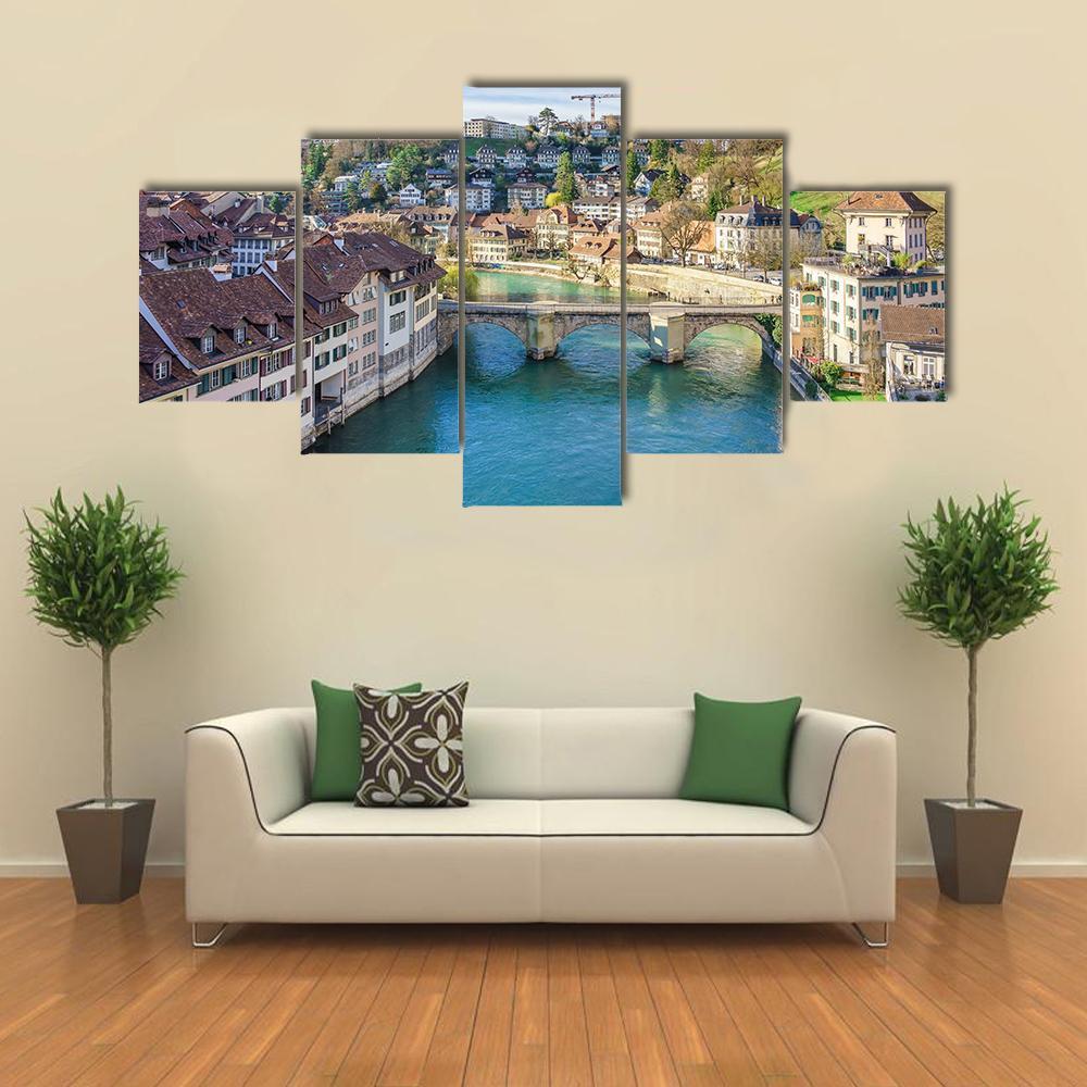 Nydeggbrucke Bridge Over River Canvas Wall Art-5 Star-Gallery Wrap-62" x 32"-Tiaracle