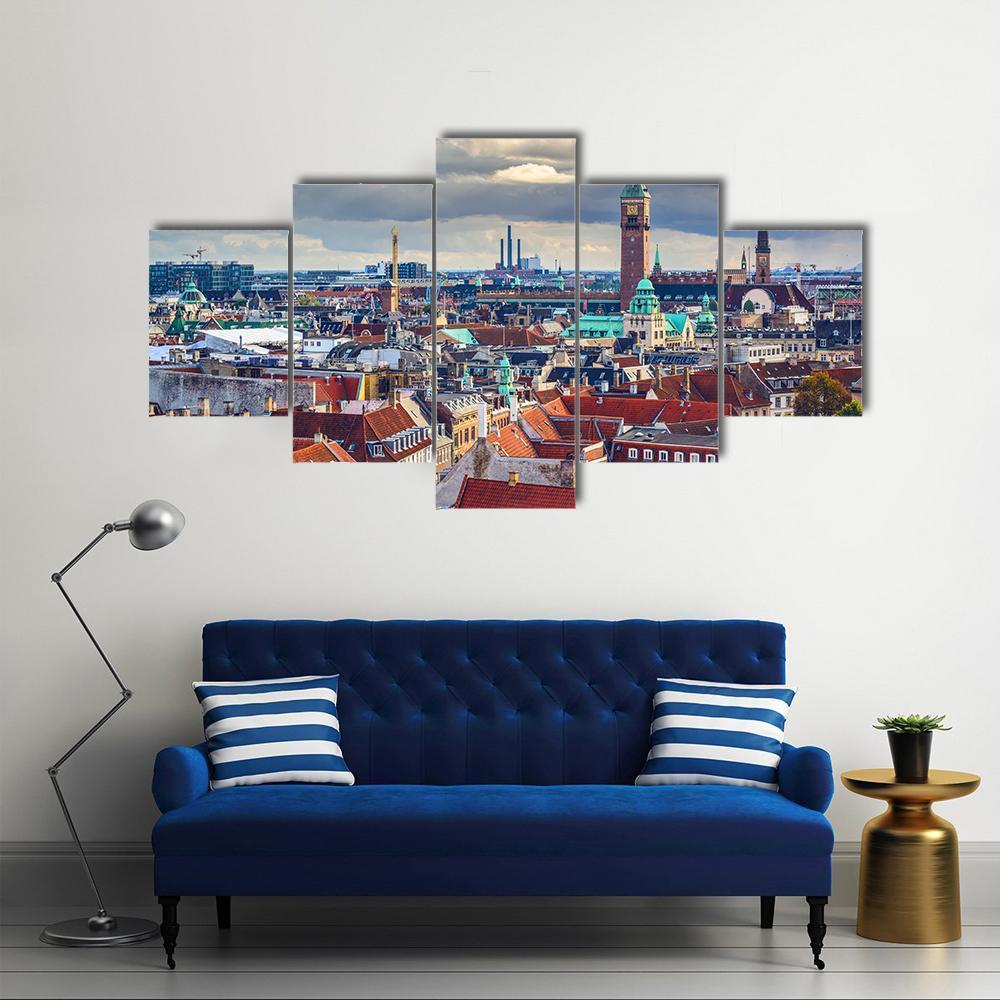 City Skyline Of Copenhagen Canvas Wall Art-5 Star-Gallery Wrap-62" x 32"-Tiaracle