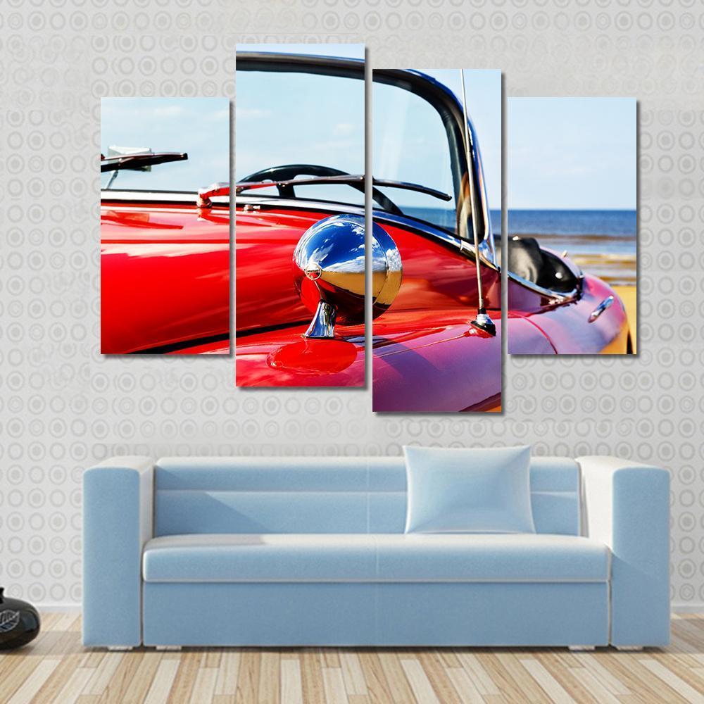 Red Car At Beach Canvas Wall Art-4 Pop-Gallery Wrap-50" x 32"-Tiaracle