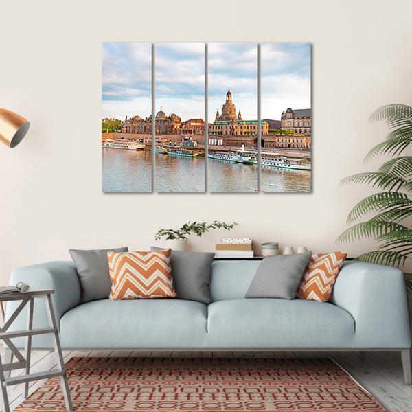 Old Dresden Over River Canvas Wall Art-4 Horizontal-Gallery Wrap-34" x 24"-Tiaracle