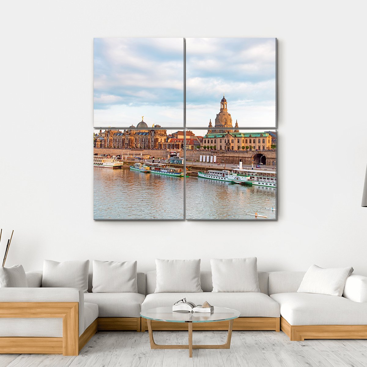 Old Dresden Over River Canvas Wall Art-4 Square-Gallery Wrap-17" x 17"-Tiaracle