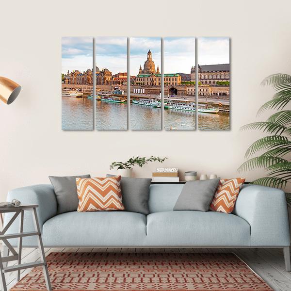 Old Dresden Over River Canvas Wall Art-5 Horizontal-Gallery Wrap-22" x 12"-Tiaracle