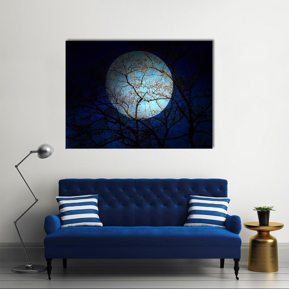 Dry Tree In Dark Night Canvas Wall Art-1 Piece-Gallery Wrap-48" x 32"-Tiaracle